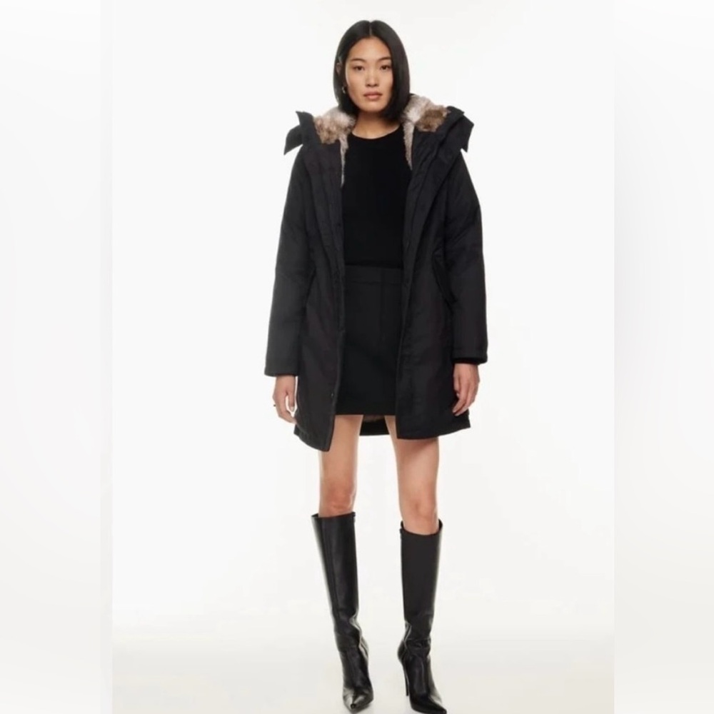 Babaton Oskar Parka - Black Puffer Jacket w faux-fur lining & removable hood.